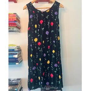 Black 1990s Floral Mini Dress with Tie Back Detail